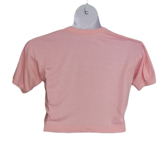 VINTAGE 80s crop top t-shirt pink single stitch ringer Rehoboth‎ Beach M - Picture 3 of 9